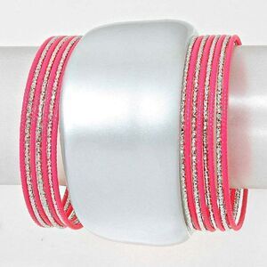 16 Layered Pink & Silver Stackable Bangle Bracelet Set